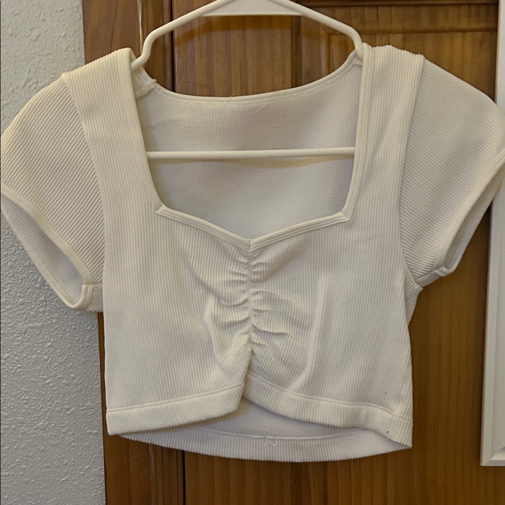 PacSun Ivory Ribbed Crop Top
